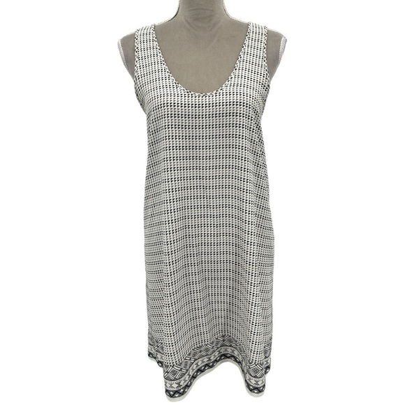 Joie Geometric Print Sleeveless Silk Tank Shift Dress - White Black Gray - Small - Picture 1 of 7